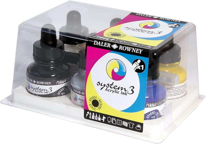 Daler Rowney System3 Acrylic Ink Intro Set with FW Marker - Set of 6 Daler Rowney